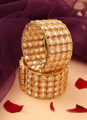 Gold-plated kundan stone statment bangles 2