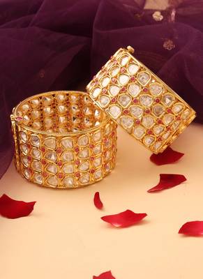 Gold-plated kundan stone statment bangles 3