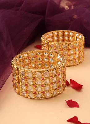 Gold-plated kundan stone statment bangles 4