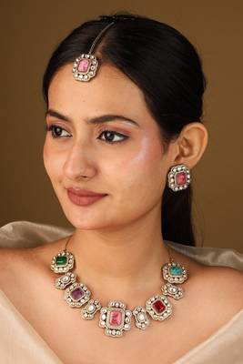 Colorful harmony necklace set     square stones & elegant accents 2