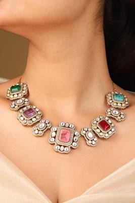 Colorful harmony necklace set     square stones & elegant accents 5