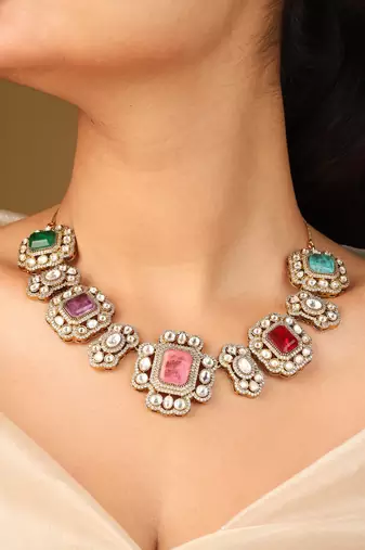 Colorful harmony necklace set     square stones & elegant accents