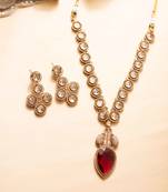 Kundan necklace with red leaf-shaped stone pendant and elephant motif