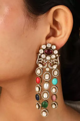 Layered necklace with navratan stones     statement piece