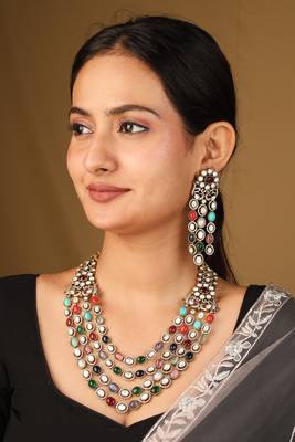 Layered necklace with navratan stones     statement piece 3