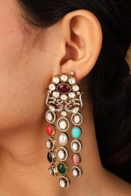 Layered necklace with navratan stones     statement piece 5