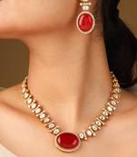 Kundan necklace with red stone pendant