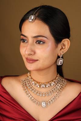American diamonds bridal necklace set     choker & long necklace statement set 3