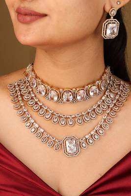 American diamonds bridal necklace set     choker & long necklace statement set 1