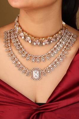 American diamonds bridal necklace set     choker & long necklace statement set 4