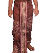 Brown Hand Block Print Dupion Silk Dhoti For Men