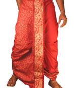 Maroon  Hand Block Print Dupion Silk Dhoti For Men