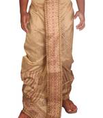 Beige Hand Block Print Dupion Silk Free Size Dhoti 