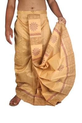 Tasar  Hand Block Print Dupion Silk Dhoti For Men 1