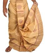 Tasar  Hand Block Print Dupion Silk Dhoti For Men