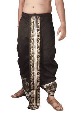 Black Banarasi Silk Printed Men's Dhoti 1
