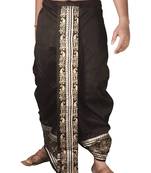 Black Banarasi Silk Printed Men's Dhoti