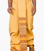 Mustard And Block Print Dupion Silk Dhoti For Men