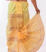 Yellow Hand Block Print Dupion Silk Dhoti For Men