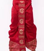 Maroon Hand Block Print Dupion Silk Dhoti For Men