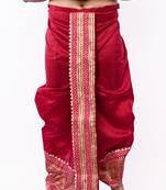 Maroon Hand Block Print Dupion Silk Dhoti For Men