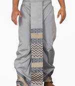 Gray Hand Block Print Dupion Silk Dhoti For Men