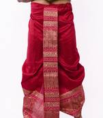 Maroon Hand Block Print Dupion Silk Dhoti For Men