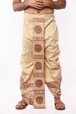 Beige Banarasi Silk Printed Wedding Dhoti for Men 1