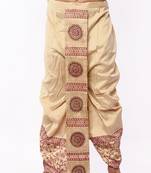 Beige Banarasi Silk Printed Wedding Dhoti for Men