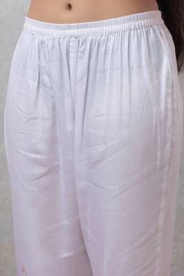 Smer sky blue women's mandira neck 3/4th sleeves poly chanderi straight kurta with cotton trousers set 5