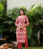 Red floral kurta pant set (set of 2)