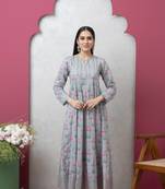Smer women's cotton printed round neck full sleeves anarkali kurta