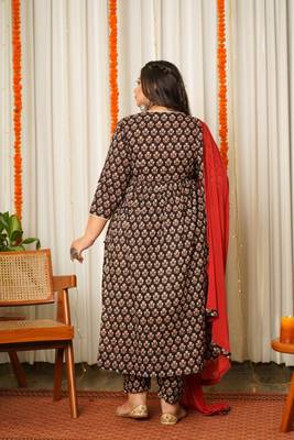 Black block print cotton angrakha suit set 5