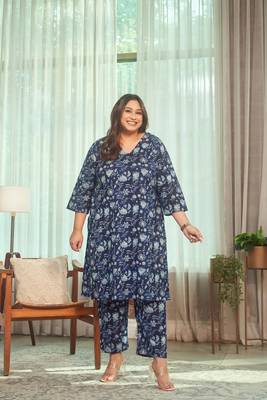 Navy blue floral kurta co-ord set 1