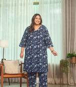 Navy blue floral kurta co-ord set