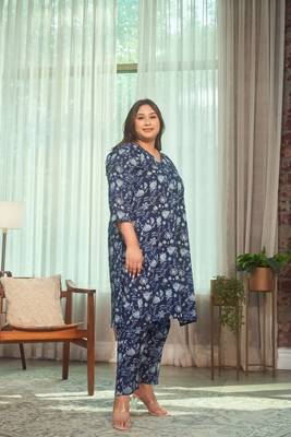 Navy blue floral kurta co-ord set 3