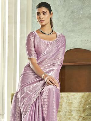 purple silk blend embellished saree 2
