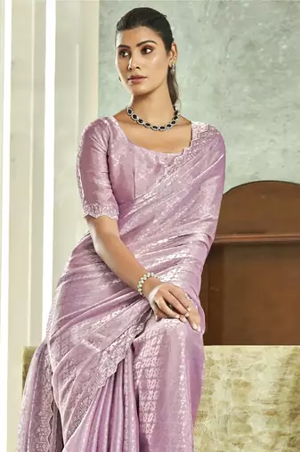 purple silk blend embellished saree