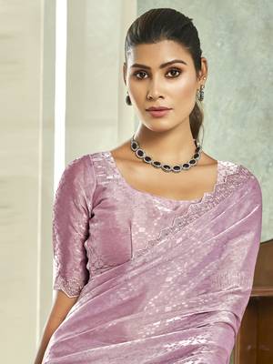 purple silk blend embellished saree 3