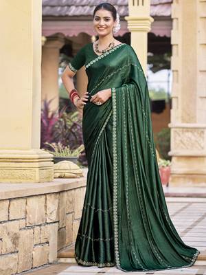 green shimmer chiffon embellished saree 1