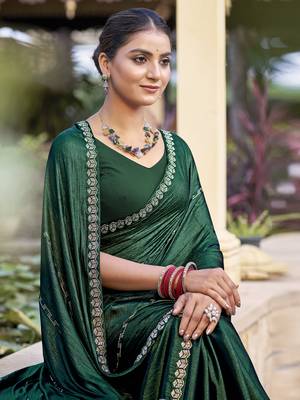 green shimmer chiffon embellished saree 2