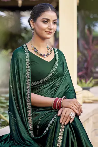 green shimmer chiffon embellished saree