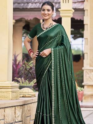 green shimmer chiffon embellished saree 3