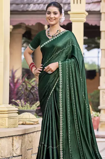 green shimmer chiffon embellished saree