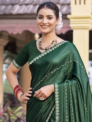 green shimmer chiffon embellished saree 4
