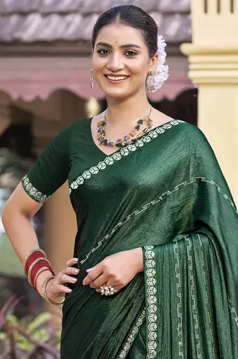 green shimmer chiffon embellished saree