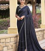 mid night blue shimmer chiffon embellished saree
