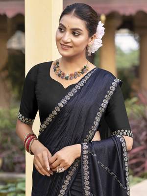 mid night blue shimmer chiffon embellished saree 2