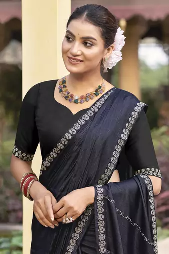 mid night blue shimmer chiffon embellished saree