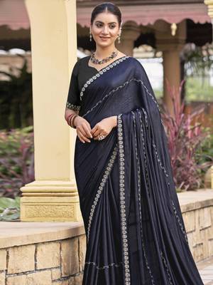 mid night blue shimmer chiffon embellished saree 3